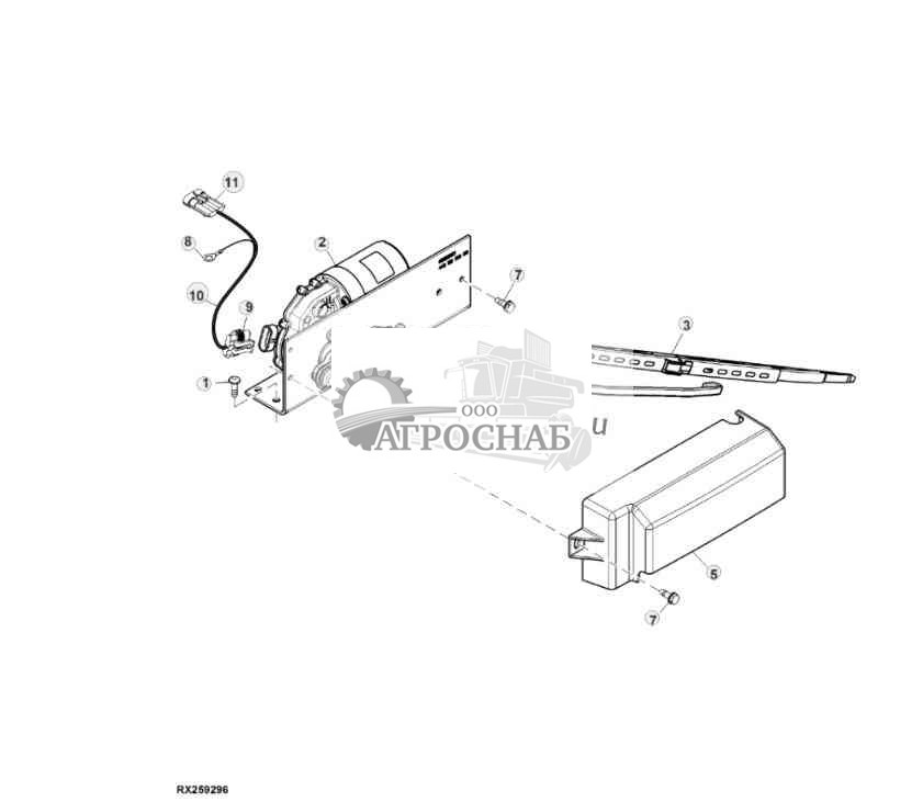 Узел двигателя стеклоочистителя ветрового стекла, передний 